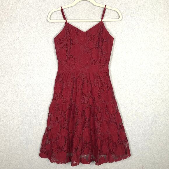 Monteau Dress Small Burgundy Lace Skater Y2K Whimsical Feminine Cottage 90s - Picture 1 of 11